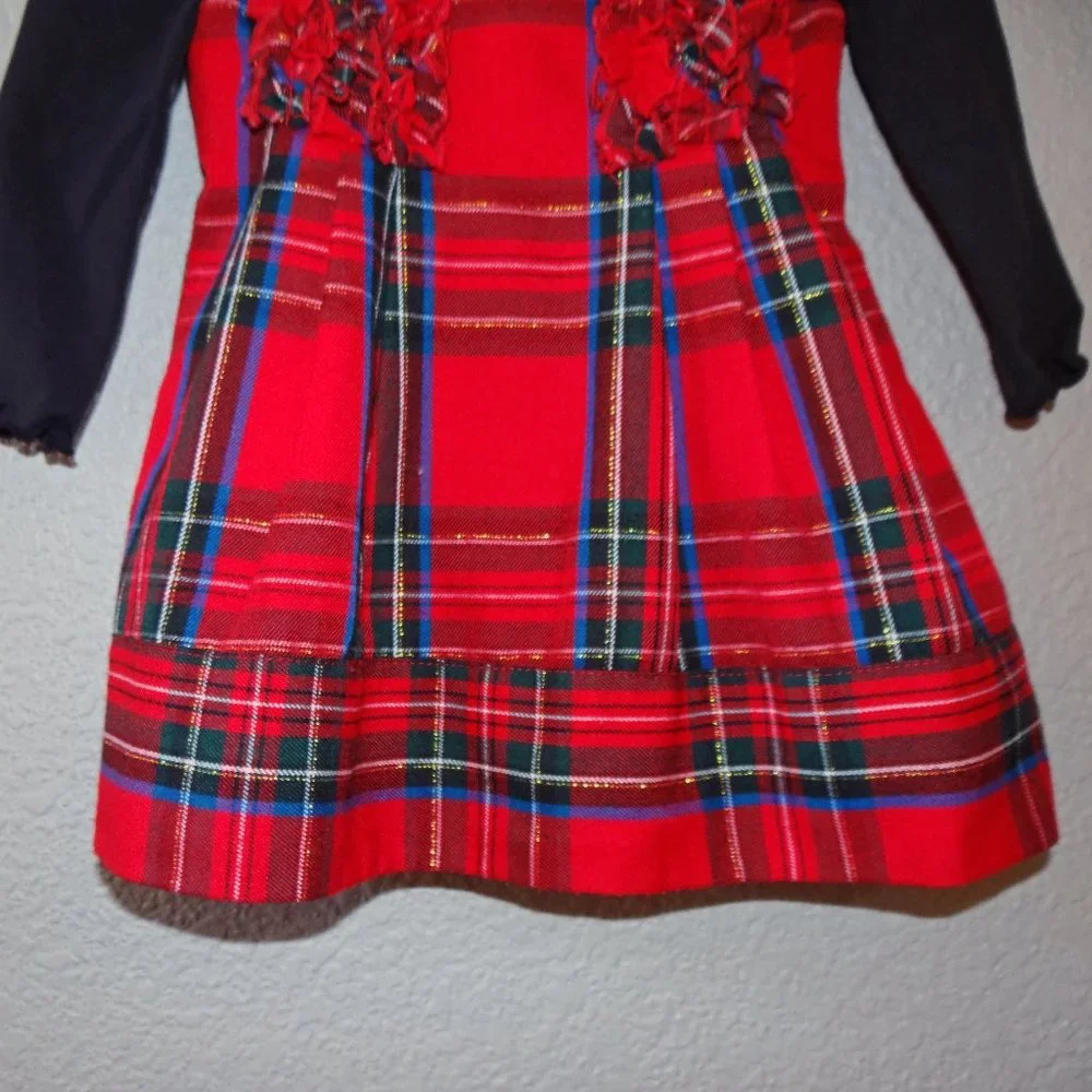Red Plaid Holiday / Christmas Dress & Black Onesie w/ Diaper Cover Sz 12 months
